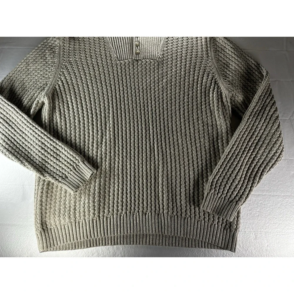VTG 1990s Eddie Bauer Ribbed Henley Sweater‎ Mens 2XL Beige Made In Hong Kong